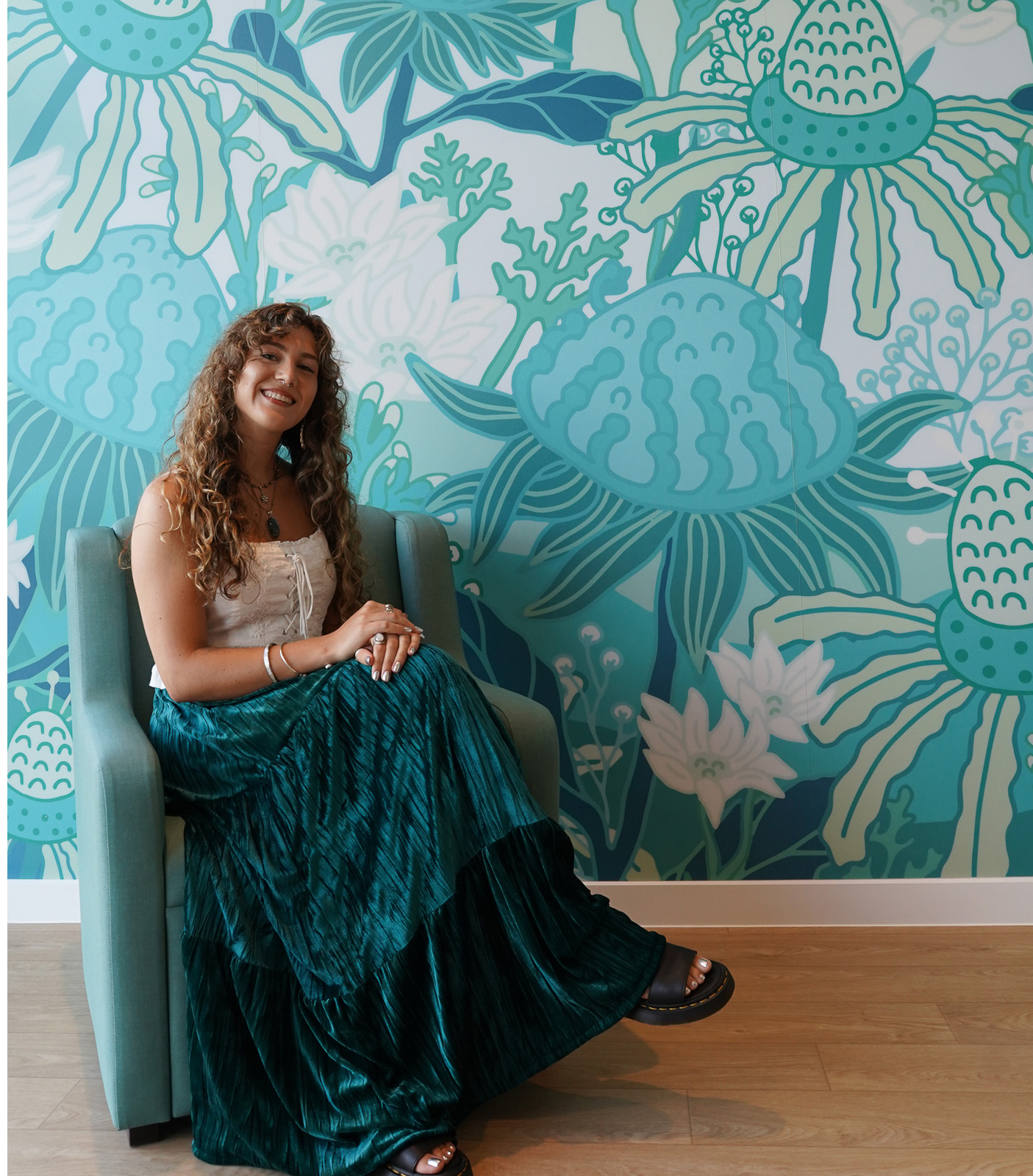 Holly Bryant @byhollybryant “Turquoise Dreamscape” SMHRU mural Qld Health, 2025